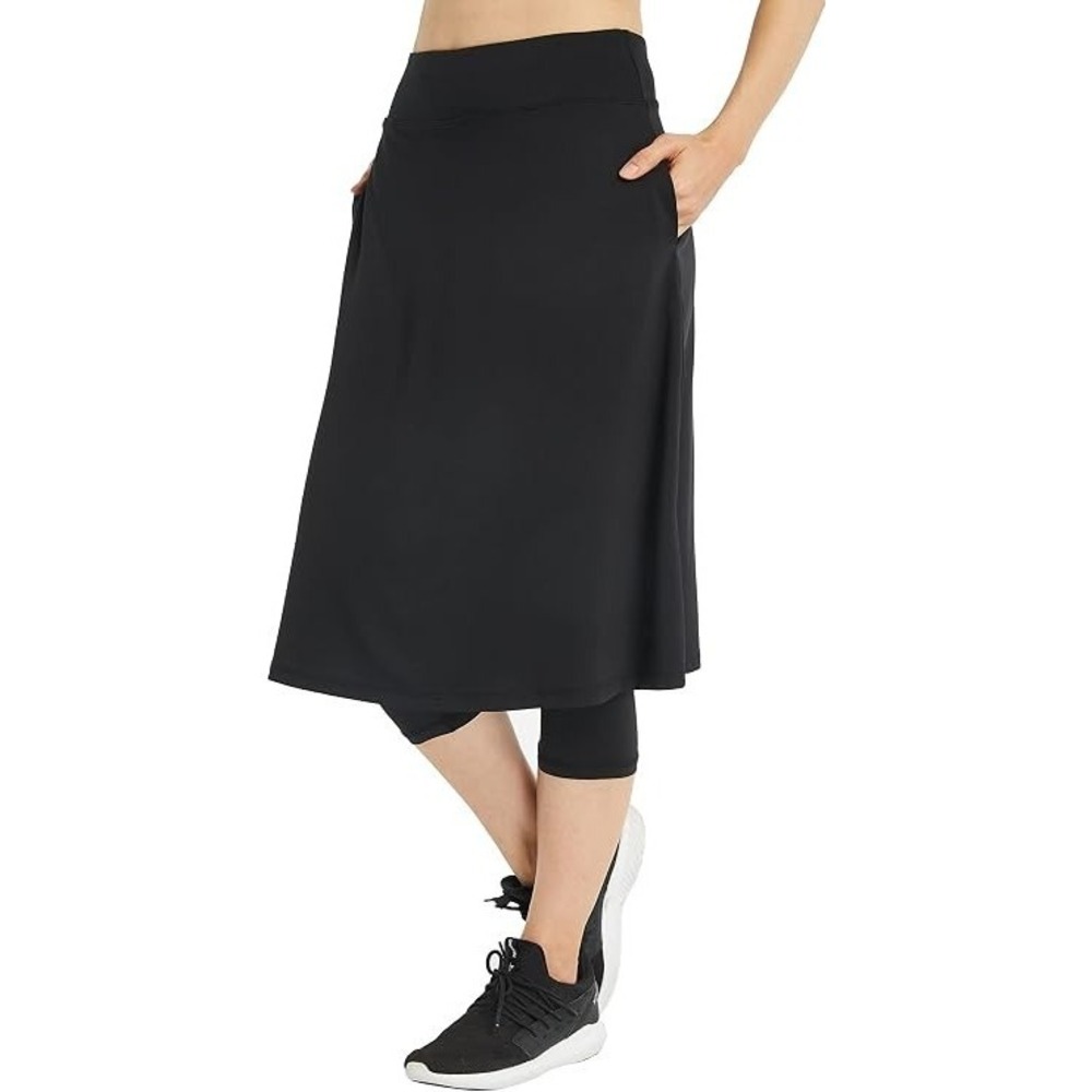 Alvon Black Skirted Capri Leggings Pockets Golf Tennis Modest Athleisure Wear L